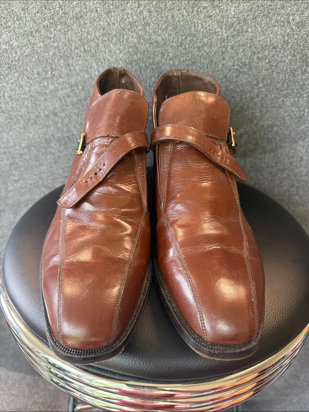 Florsheim Brown Leather Single Monk Strap Dress Shoes